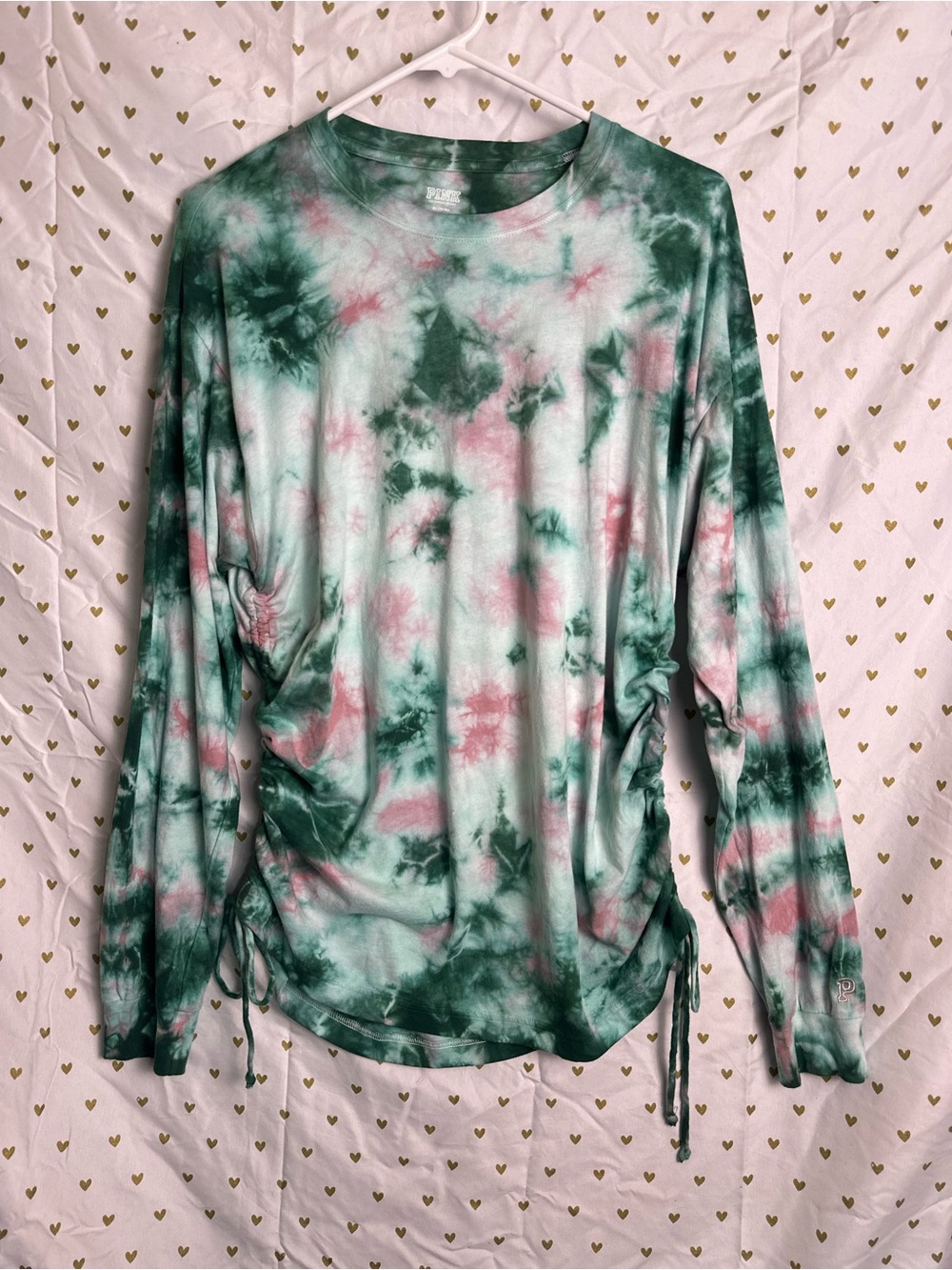 PINK Victoria's Secret Green & Pink Tie-Dye Long Sleeve Top